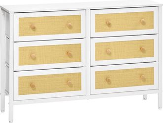 HOMCOM Homcom - C&oacute;moda Moderna Con 6 Cajones De Tela Plegable Para Dormitorio Cajonera Con Superficie De Rat&aacute;n Pe Y Marco De Acero Para Sal&oacute;n 120x30x83 Cm