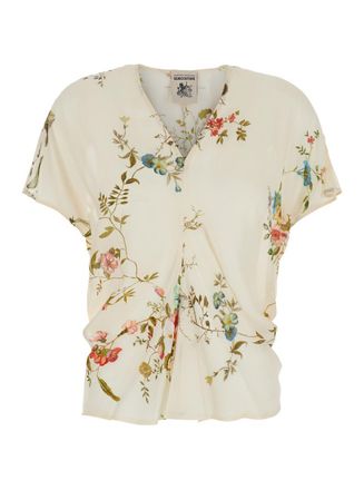 Semicouture Multicolor Top With V Neck And All-Over Floral Print In Viscose Woman