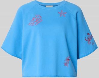 Oui Sweatshirt mit Stitchings und 1/2-Arm in Blau, Gr&ouml;&szlig;e 34