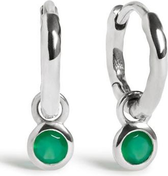 Monica Vinader Birthstone Huggie Hoop Earrings in Sterling Silver/green Onyx at Nordstrom