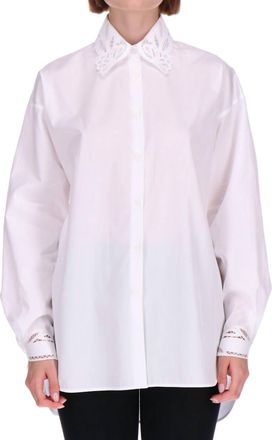 Ermanno Scervino Cotton Poplin Lace Button Down In White