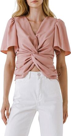 endless rose Twist Front Ruffle Sleeve Blouse in Dusty Rose at Nordstrom, Size X-Small