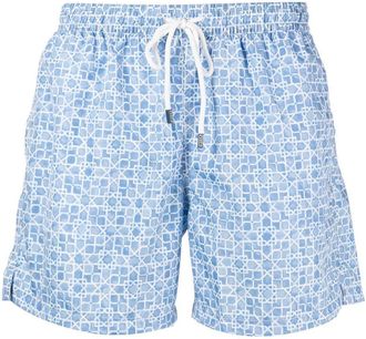 Fedeli geometric-print swim shorts - men - Recycled Polyester - XXXL - Blue