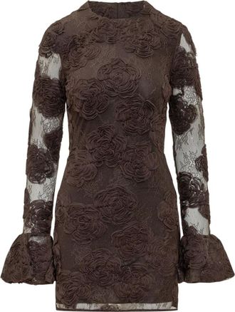 Rotate Rotate Birger Christensen, Kleedjes, Dames, Bruin, XS, Polyester, 3D Kant Mini Jurk