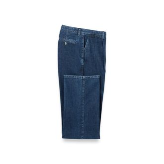 Paul Fredrick Denim Pleated Pants in Blue at Nordstrom, Size 36 X 32