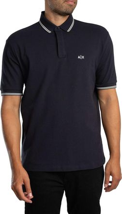 A|X Armani Exchange Mens Essential, Double Striped Sleeve and Collar Side Monogram Logo Polo Shirt, deep Navy, S