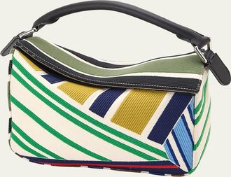 Loewe Puzzle Small Embroidered Striped Top-Handle Bag