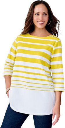 Jessica London Stretch Cotton Boatneck Tunic in Golden Citrus Stripe at Nordstrom, Size 12