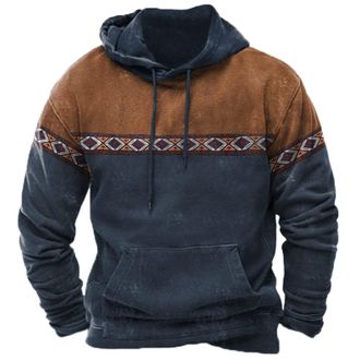 Generic KUIH Mens Hoodie Pullover Oversized Fleece Lined Sweatshirt Ethnic Prnted Casual Jumper Hoody Long Sleeve Pullover Tops Plus Size Hooed Sweatshirts fo