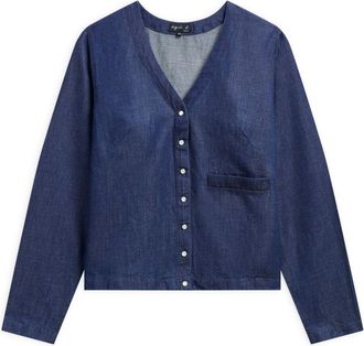 agnès b. Phone V-neck cardigan - women - Linen/Flax/Cotton - 36 - Blue