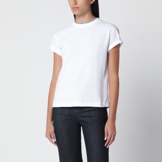 Brunello Cucinelli White crew-neck T-shirt with pendant