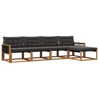 vidaXL Conjunto De Sof&aacute;s De Exterior Con Coj&iacute;n 5 Pcs Natural Y Negro Vidaxl