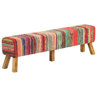 vidaXL Banco De Tela Chindi Y Madera Maciza De Mango Multicolor 160 Cm Vidaxl