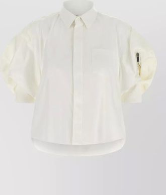 sacai cropped asymmetric bomber sleeve shirt