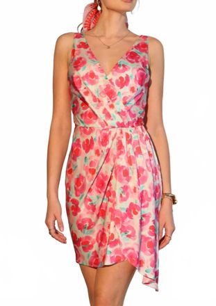 Adelyn Rae Surplice Floral Drape Dress In Muti
