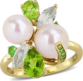 Mimi & Max 7mm Pink Cultured Freshwater Pearl Smokey Quartz Rose Quartz Garnet Ring Rose Silver