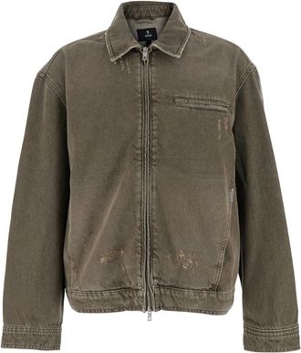 Represent Green Jacket With Classic Collar And Logo Plaque On The Front In Denim Man