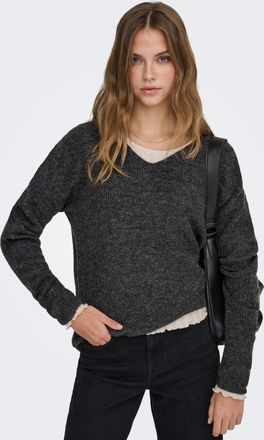 Only Strickpullover ONLY ONLCAMILLA V-NECK L/S PULLOVER KNT NOOS, Damen, Gr. XL (42), grau (dunkelgrau melange), Strick, Obermaterial: 74% Polyacryl, 24% P