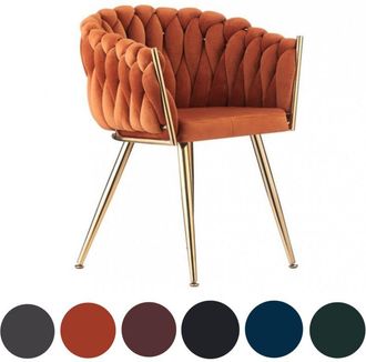 Life Interiors Single Roma Modern Velvet Dining Chair - Ergonomic Curved back with Gold Metal Frame - Armchair for Dining Room Kitchen Living Room - Orange