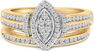 House of Brilliance 14K Yellow Gold Plated Sterling Silver 1/2 Cttw Marquise Cluster Diamond Bridal Set in Yellow Gold Over Silver at Nordstrom