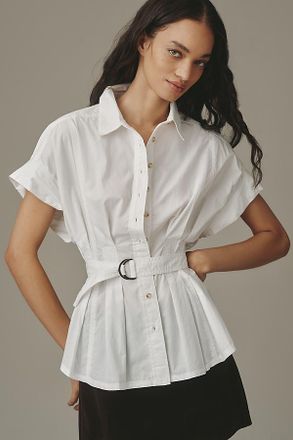 Pilcro The Bobbie Short Sleeve Belted Buttondown Shirt