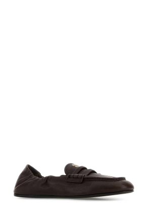 Miu Miu Womens Dark Brown Nappa Leather Ruches Loafers Radica Mocassini