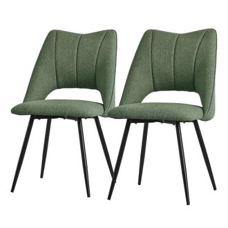 ML Design Ml-design Set 2x Sillas De Comedor Color Verde Con Respaldo Asiento De Poli&eacute;ster Tapizado Con Patas De Metal Negro Sill&oacute;nes Ergon&oacute;micos De Dise&ntilde;o Mode