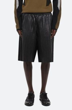 Helmut Lang Pleated Leather Shorts in Black - 001 at Nordstrom Rack, Size Medium