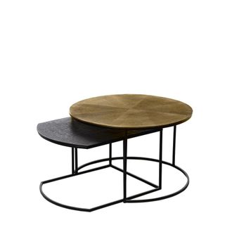 Koketto Home Set 2 mesas centro minimalistas aluminio negro y dorado