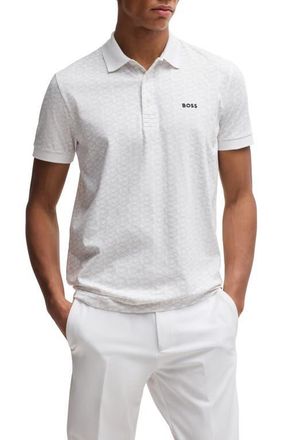 BOSS Paddy Geo Print Cotton Polo in White at Nordstrom, Size Large