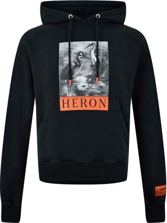 Heron Preston Mens Logo Hooded Sweatshirt in Black/White - Size X-Small