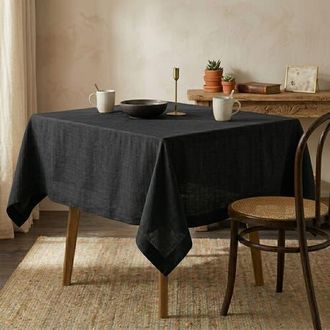 Solino Home Linen Table Throw, 52 x 52 Inch for Dining Table, Holiday and Everyday Table Decor - Diana Medium Weight in Black at Nordstrom
