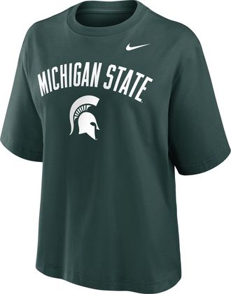 Nike Michigan State Arch Over Logo Boxy Nike Womens College T-Shirt in Green | 01CM3EYMST-KMG