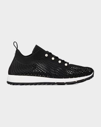 Jimmy Choo London Veles Imitation Pearl-Embellished Knit Sneakers
