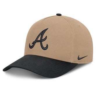 Nike Atlanta Braves Rise Nike Mens MLB A-Frame Trucker Adjustable Hat in Brown | NB1D0A3UAW-TZD