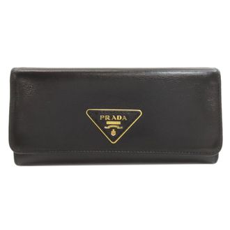 Prada Black Leather Long Wallet (Bi-Fold) (Pre-Owned)