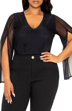 Buxom Couture Mesh Long Sleeve Bodysuit in Black at Nordstrom, Size 1 X
