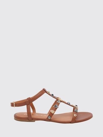 Via Roma 15 Flat T-Strap Smooth Calfskin Leather Sandals with Stud Application