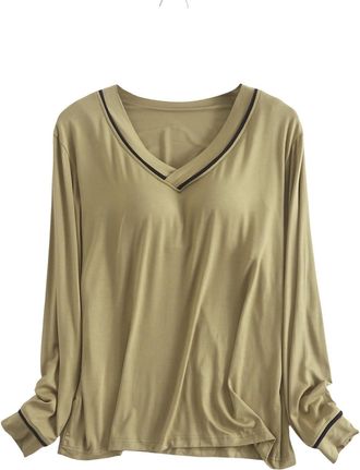 Generic Super Soft Womens Pyjamas Top Long Sleeve Nightwear For Women Uk Pyjamas V Neck-Plus Size Pyjamas For Women Soft Comfy Pyjamas For Women Winter Size 1