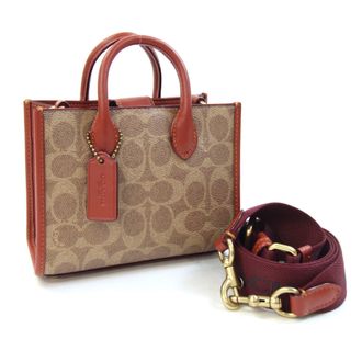 Coach Beige Red Brown Pvc Leather Handbag Shoulder Bag Tote Bag (Pre-Owned)