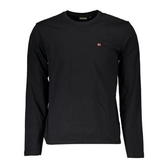 Napapijri Tops, Heren, Zwart, M, Korte Mouw Logo Geborduurd T-Shirt Zwart