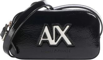 A|X Armani Exchange Zwarte Glanzende Logoschoudertas - Dames - Schoudertassen - Zwart - ONE Size - Polyester - Tassen