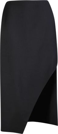 Alexander McQueen Zwarte Wol Asymmetrische Midi Rok - Dames - Midirokken - Zwart - S - Wol - Rokken