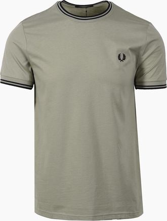 Fred Perry Mens FRED PERRY TWIN TIPPED T-SHIRT SEAGRASS/BLACK - Tan - Size: 42