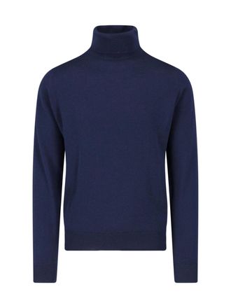 John Smedley Blue Merino Wool Turtleneck Sweater