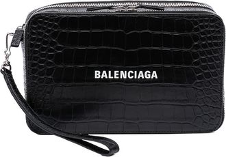 Balenciaga Pre-owned Balenciaga Croc Embossed Leather Wristlet Clutch 644432.1000.T.535269