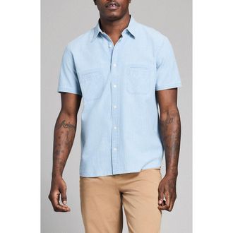 Billy Reid Donelson Short Sleeve Organic Cotton Chambray Sport Shirt in Blue at Nordstrom, Size X-Large