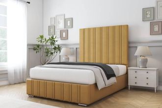 Comfort Beds Paris Plush Bed Frame - 50 Upholstered Headboard in Mustard | Size: Single