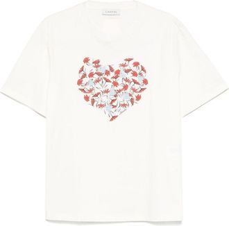 Lanvin Heart-Embellished Crew Neck T-Shirt in Light Beige