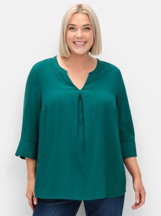 Sheego Longbluse SHEEGO, Damen, Gr. 40, blau (petrol), 100% Viskose, unifarben, V-Ausschnitt, Blusen Longbluse